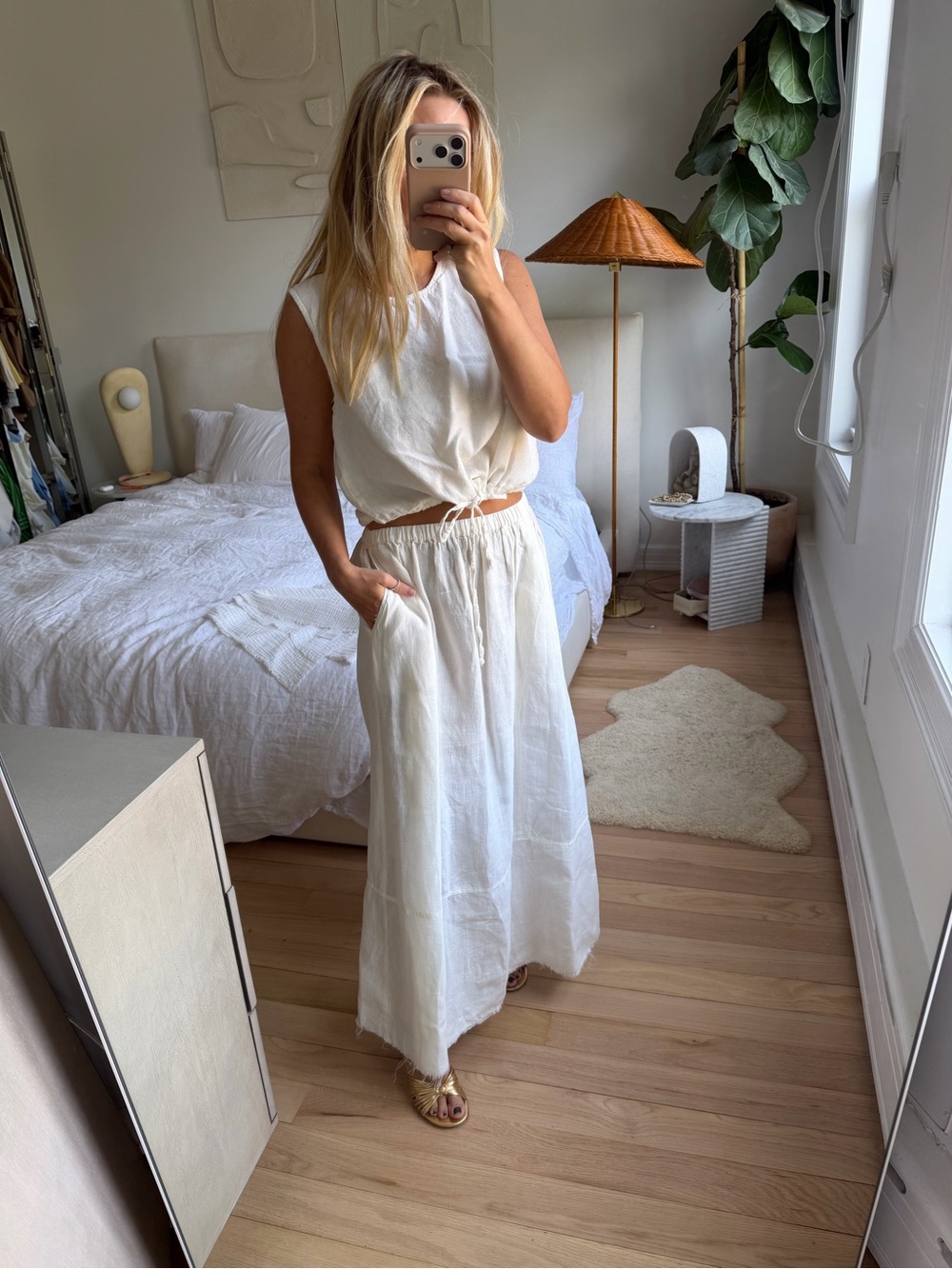 White Linen Set Zara Skirt And Top Size M